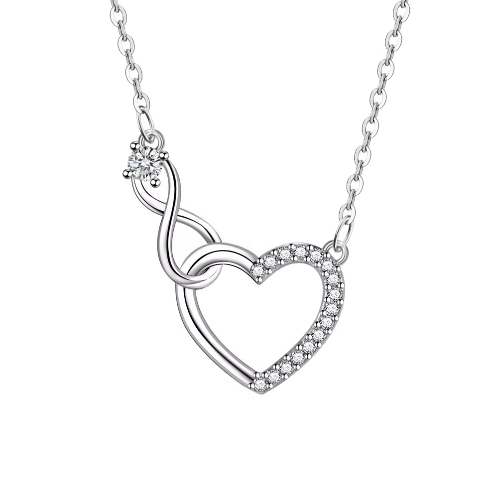Silver Zircon Heart Interlocking Necklaces for Women