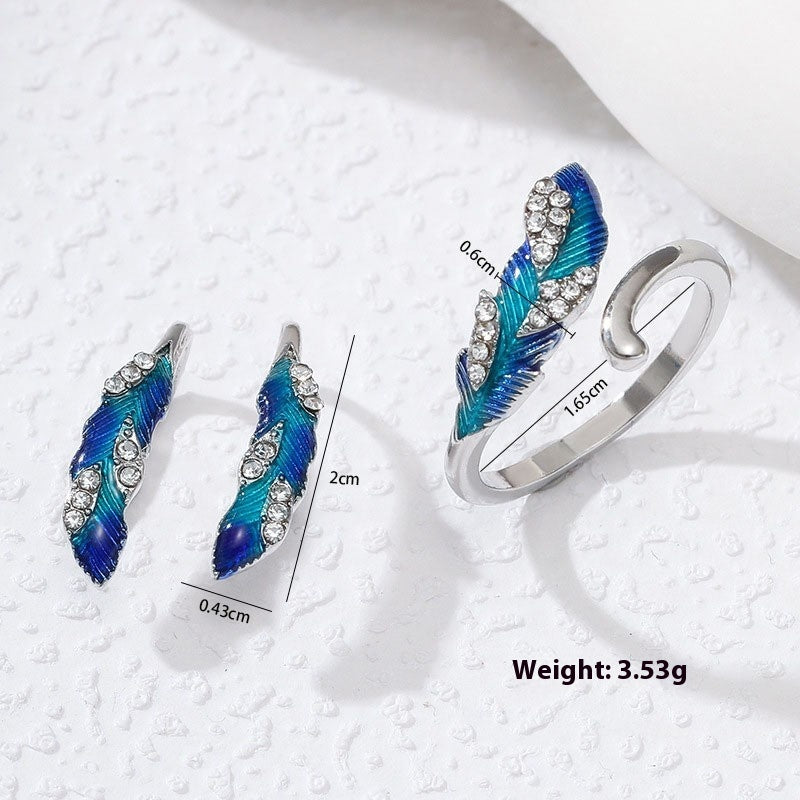 Vibrant Blue Feather Alloy Earrings - Stylish and Unique Accessory