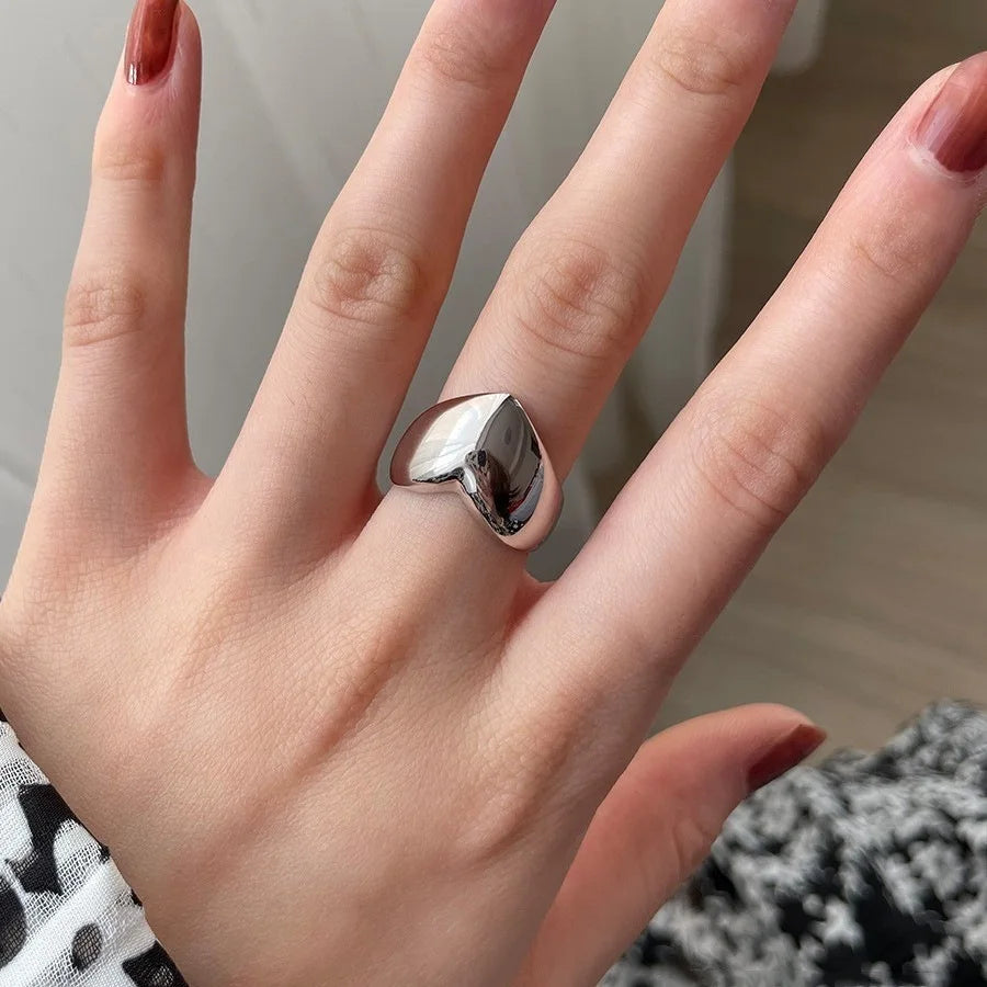 Stainless Steel Simple Smooth Metal Heart Rings for Women Men Y2K Trendy Open Ring Korean Elegant Party Jewelry Couple Gifts