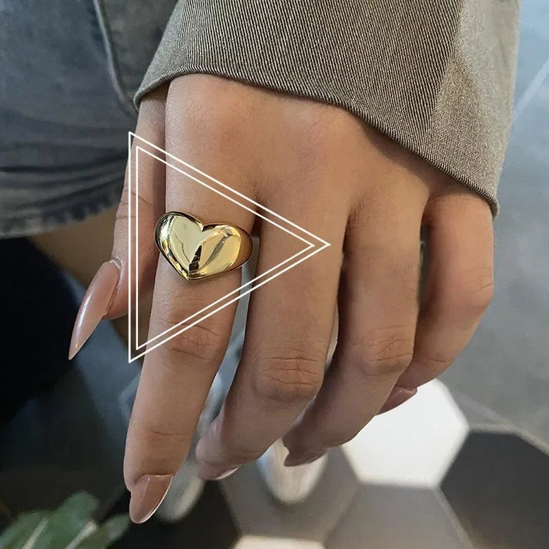 Stainless Steel Metal Heart Rings for Women & Men