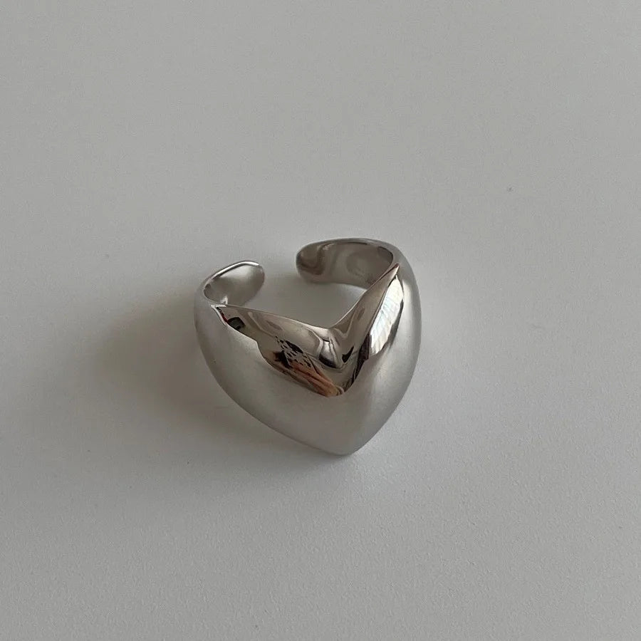 Stainless Steel Simple Smooth Metal Heart Rings for Women Men Y2K Trendy Open Ring Korean Elegant Party Jewelry Couple Gifts