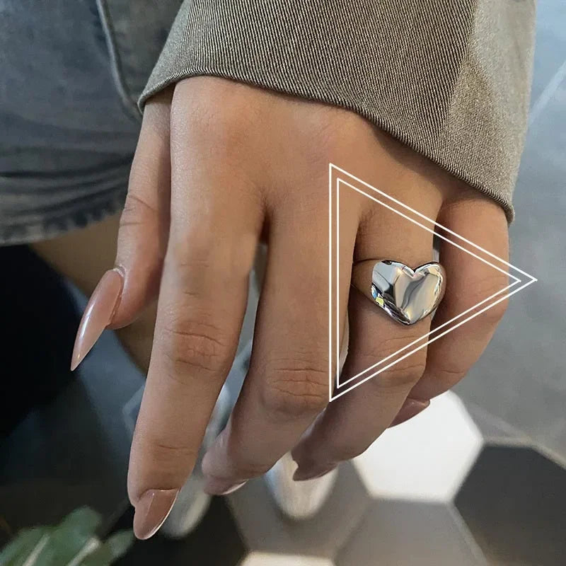 Stainless Steel Metal Heart Rings for Women & Men