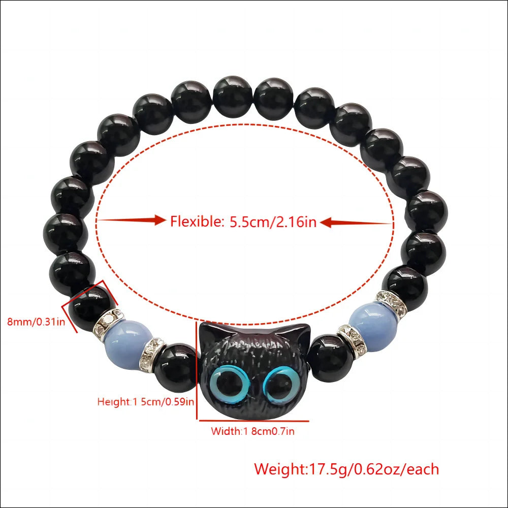 Matching Bracelets Couples Women Men Luminous Cute Cat Friendship Bracelet Black White Cat Head Bangles Glow in the Dark Gift