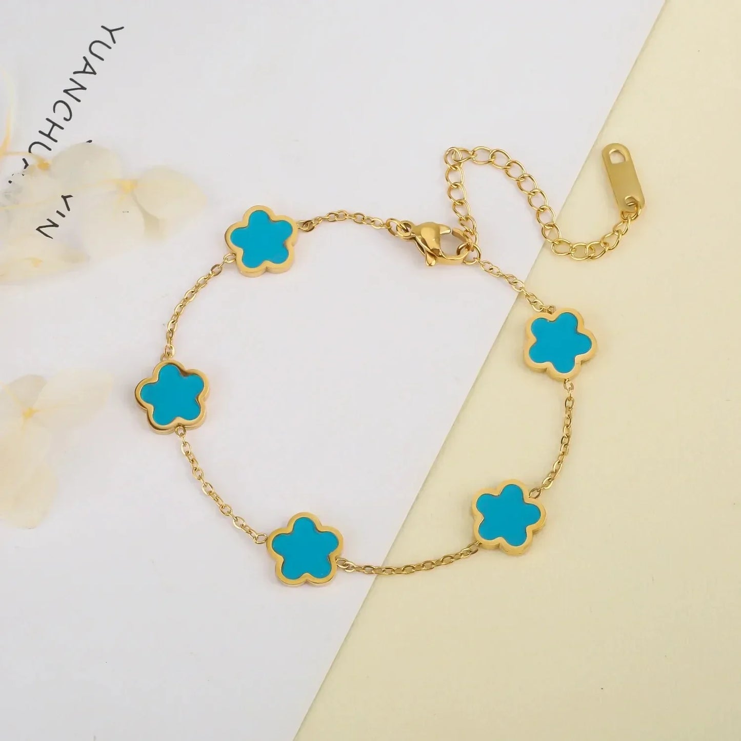 Five Leaf Flower Stainless Steel Gold Plated Bracelet Jewelry for Women