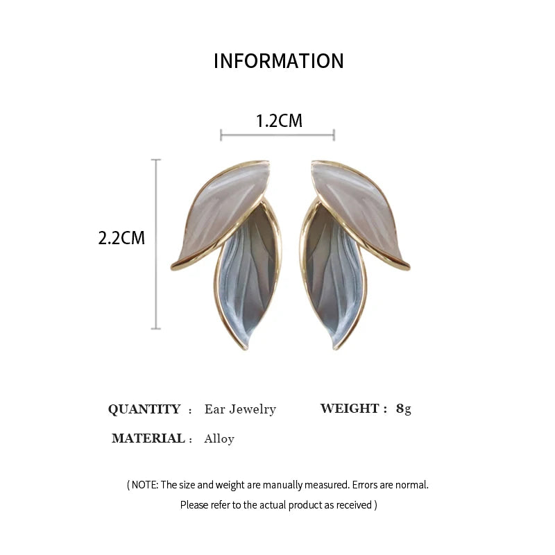 Sweet Leaf Stud Earrings for Women Fresh Blue and White Plant Ear Stud Exquisite Metal Style Earrings Elegant Jewelry Gift
