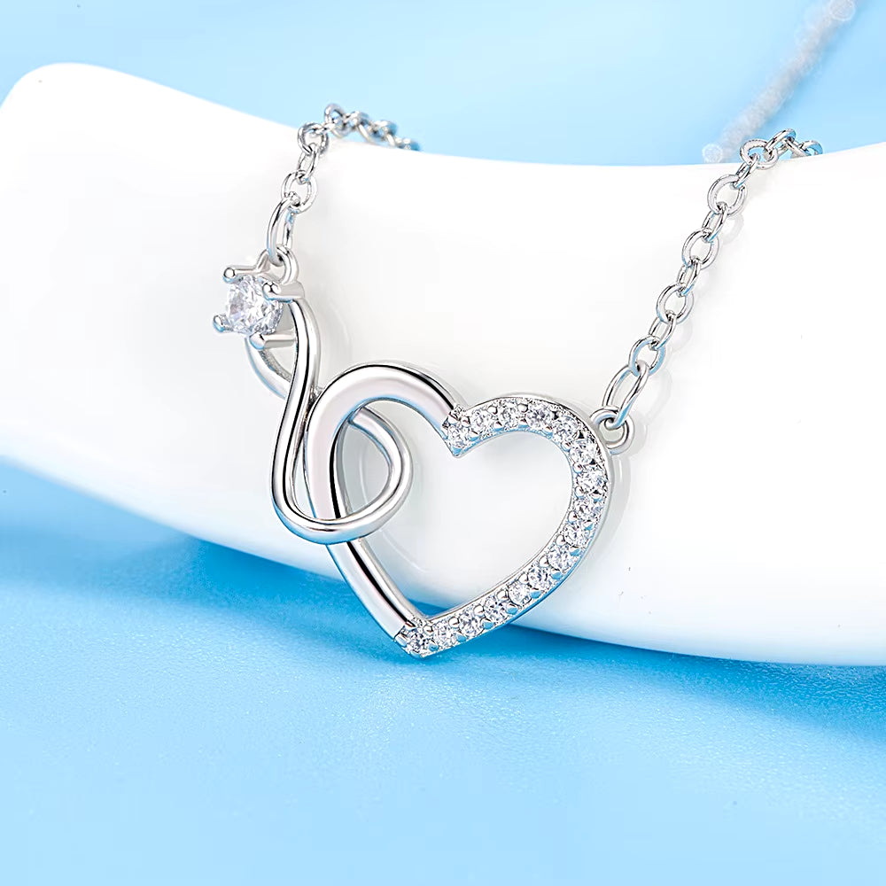 Silver Zircon Heart Interlocking Necklaces for Women