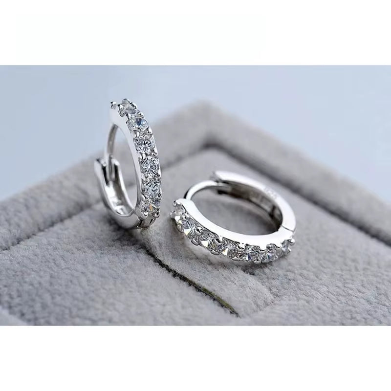 Silver Rhinestone Crystal Hoop Earrings for Women