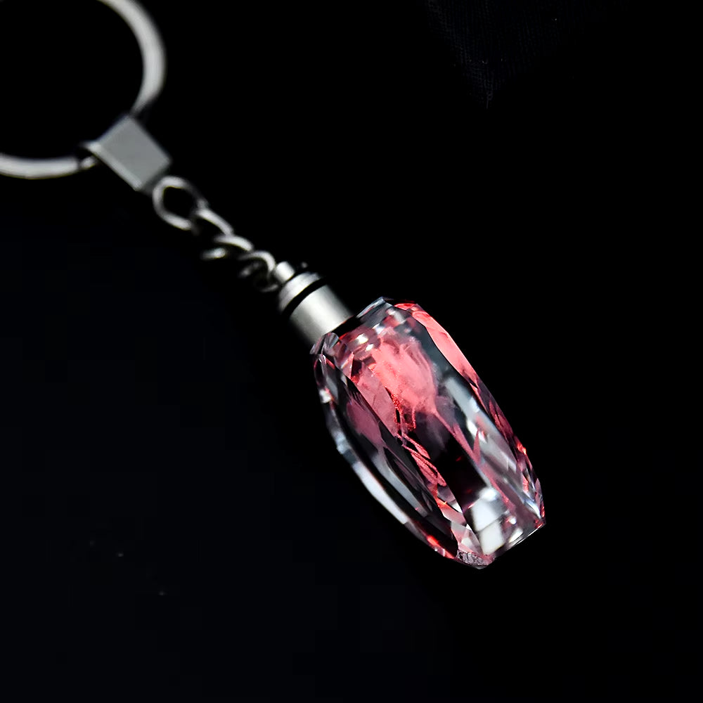 Fashion Colorful Fairy Rose Flower Pattern Love Shape Crystal Rhinestone LED Light Keychain Lover Key Chain Keyring Jewelry