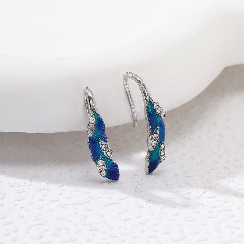Vibrant Blue Feather Alloy Earrings - Stylish and Unique Accessory
