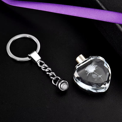 Fashion Colorful Fairy Rose Flower Pattern Love Shape Crystal Rhinestone LED Light Keychain Lover Key Chain Keyring Jewelry