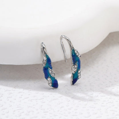 Vibrant Blue Feather Alloy Earrings - Stylish and Unique Accessory