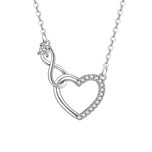 Silver Zircon Heart Interlocking Necklaces for Women 