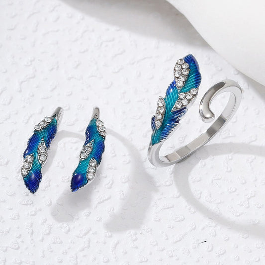 Vibrant Blue Feather Alloy Earrings - Stylish and Unique Accessory