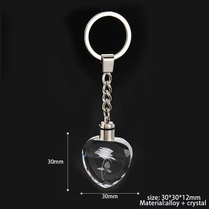 Fashion Colorful Fairy Rose Flower Pattern Love Shape Crystal Rhinestone LED Light Keychain Lover Key Chain Keyring Jewelry