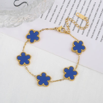 Five Leaf Flower Stainless Steel Gold Plated Bracelet Jewelry for Women 