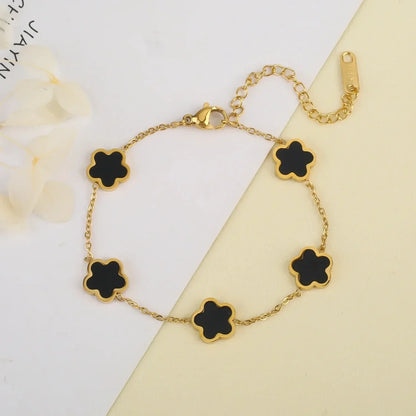 Five Leaf Flower Stainless Steel Gold Plated Bracelet Jewelry for Women 