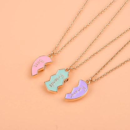 3Pcs/Set Cute 3-Color Heart Broken Stitching Magnetic Best Friend Necklace for Girls BFF Friendship Jewelry Gift