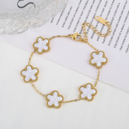 Five Leaf Flower Stainless Steel Gold Plated Bracelet Jewelry for Women 