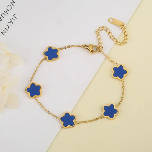 Five Leaf Flower Stainless Steel Gold Plated Bracelet Jewelry for Women 