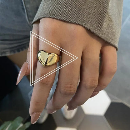 Stainless Steel Metal Heart Rings for Women & Men