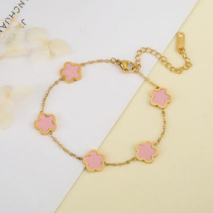 Five Leaf Flower Stainless Steel Gold Plated Bracelet Jewelry for Women 