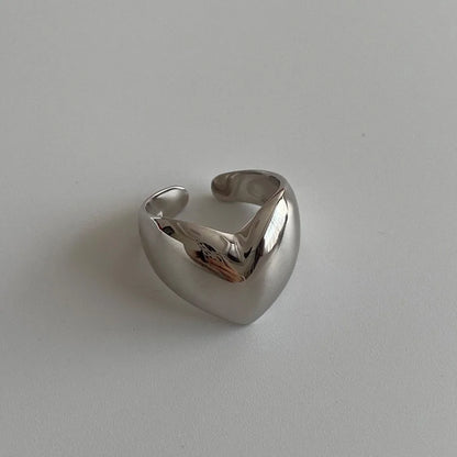 Stainless Steel Simple Smooth Metal Heart Rings for Women Men Y2K Trendy Open Ring Korean Elegant Party Jewelry Couple Gifts