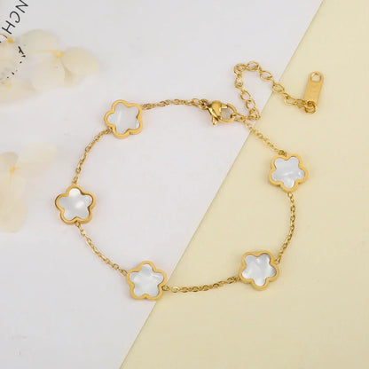 Five Leaf Flower Stainless Steel Gold Plated Bracelet Jewelry for Women 