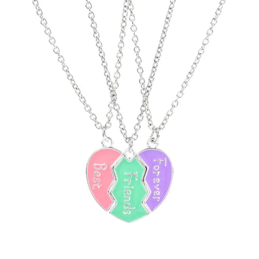 3Pcs/Set Cute 3-Color Heart Broken Stitching Magnetic Best Friend Necklace for Girls BFF Friendship Jewelry Gift