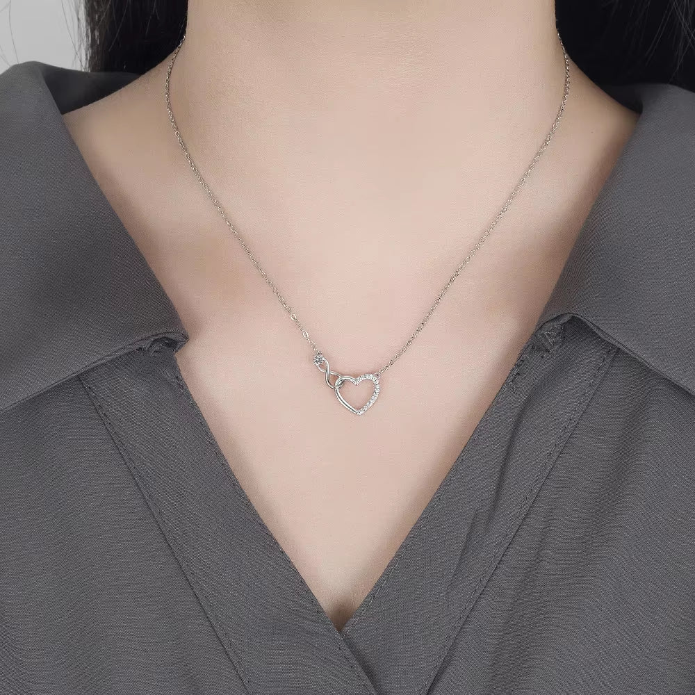 Silver Zircon Heart Interlocking Necklaces for Women 