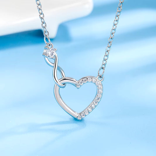 Silver Zircon Heart Interlocking Necklaces for Women 