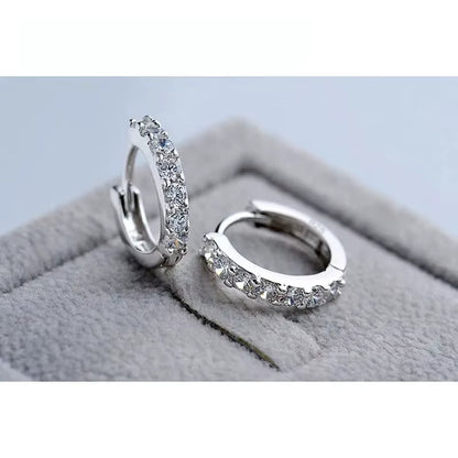Silver Rhinestone Crystal Hoop Earrings for Women 