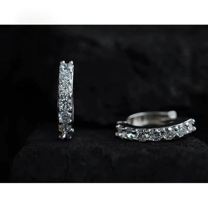 Silver Rhinestone Crystal Hoop Earrings for Women 