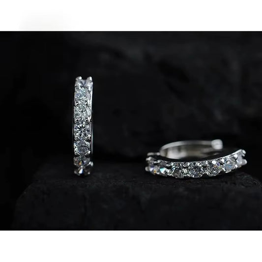Silver Rhinestone Crystal Hoop Earrings for Women 